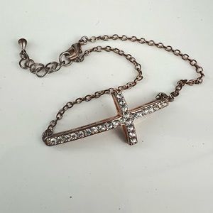 Vintage sideway curved crystal cross bracelet adjustable